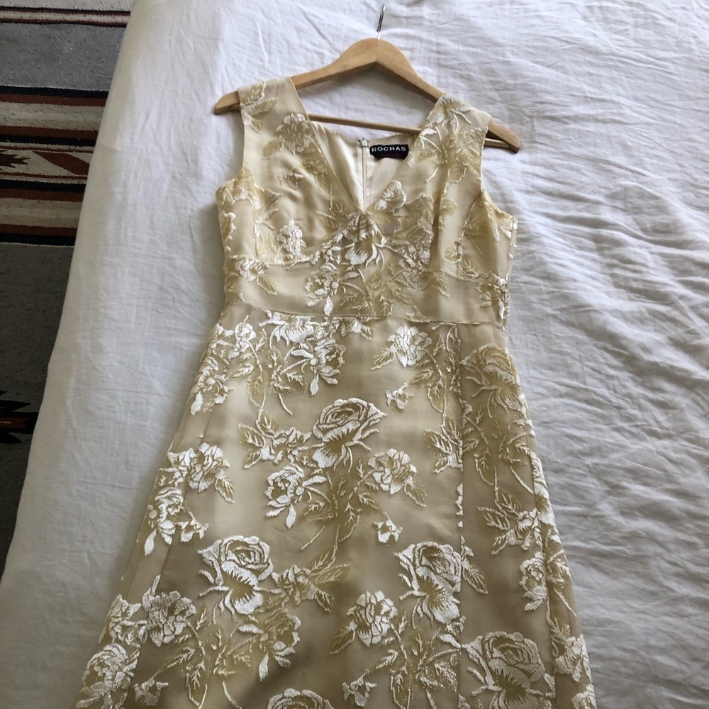 Rochas White Dress with Velvet Appliqué